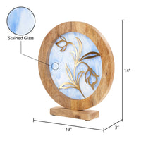 14"W Floral Decorative Stained Glass Stand Wood Frame: Light Blue