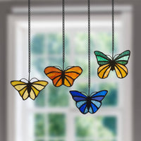 3.2"H Butterfly Kaleidoscope Stained Glass Window Panel