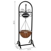 Welcome Sign & Hanging Basket Planter Stand - 48”