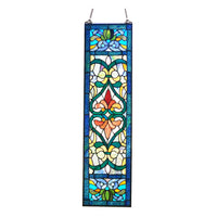 Tiffany Style 36"H Lani Victorian Red or Blue Stained Glass Window Panel: Blue