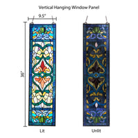 Tiffany Style 36"H Lani Victorian Red or Blue Stained Glass Window Panel: Blue