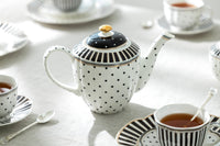 Black Josephine Stripes and Dots Fine Porcelain Tea Set