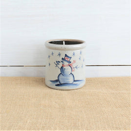 Rowe Pottery Candle Crock: Snowman