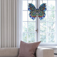 Tiffany Style 12"H Grayson Purple, Blue & Red Butterfly Window Panel