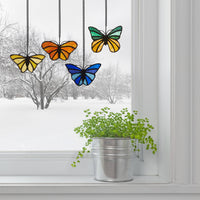 3.2"H Butterfly Kaleidoscope Stained Glass Window Panel