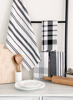 Woven Kitchen Towels Set of  4, Black-White, 18''x28''.: Black-White / 18''x28''