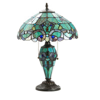 Tiffany Style 20"H Green Magna Carta Stained Glass Double Lit Table Lamp