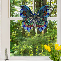 Tiffany Style 12"H Grayson Purple, Blue & Red Butterfly Window Panel