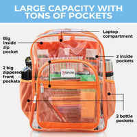 Clear Backpack For School XL | Top YKK® Zip | Orange Rhino: Orange Rhino