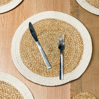 ROUND BORDER PLACEMATS NAT-IVORY, 13''x13'': Off-White