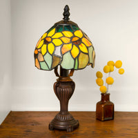 Tiffany Style 11.50"H Nora Yellow & Green Sunflower Accent Lamp