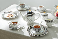 Black Josephine Stripes and Dots Fine Porcelain Tea Set