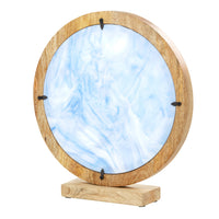 14"W Floral Decorative Stained Glass Stand Wood Frame: Light Blue