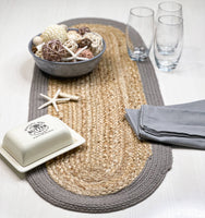 JUTE BORDER TABLE RUNNER-NAT-GREY, 13''x36'': Natural/Gray / 13 Inch x 36 Inch