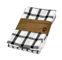 Woven Kitchen Towels Set of  4, Black-White, 18''x28''.: Black-White / 18''x28''