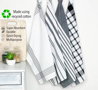 Woven Kitchen Towels Set of  4, Black-White, 18''x28''.: Black-White / 18''x28''