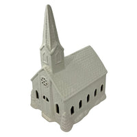 WHITE CERAMIC CHURCH W/LIGHT 10X8X15.25"H