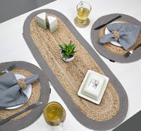 JUTE BORDER TABLE RUNNER-NAT-GREY, 13''x36'': Natural/Gray / 13 Inch x 36 Inch