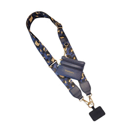 Clip & Go Crossbody Strap with Pouch - Leopard Collection: Navy/Brown