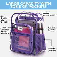 Clear Backpack For School XL | Top YKK® Zip | Purple Rhino: Purple Rhino