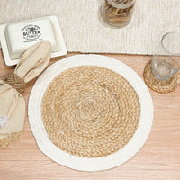 ROUND BORDER PLACEMATS NAT-IVORY, 13''x13'': Off-White