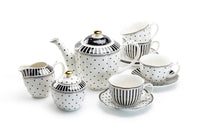 Black Josephine Stripes and Dots Fine Porcelain Tea Set