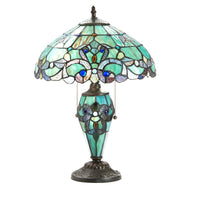 Tiffany Style 20"H Green Magna Carta Stained Glass Double Lit Table Lamp