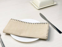 BLANKET STITCH  NAPKINS SET OF 6, Linen-Grey, 18''x18''.: Linen/Grey / 18''x18''