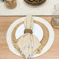 ROUND BORDER PLACEMATS NAT-IVORY, 13''x13'': Off-White