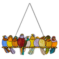 9.5"H Marisol Multicolor Birds Stained Glass Window Panel