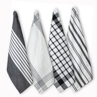 Woven Kitchen Towels Set of  4, Black-White, 18''x28''.: Black-White / 18''x28''