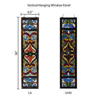 Tiffany Style 36"H Lani Victorian Red or Blue Stained Glass Window Panel: Blue