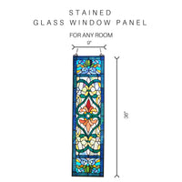 Tiffany Style 36"H Lani Victorian Red or Blue Stained Glass Window Panel: Blue