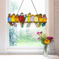 9.5"H Marisol Multicolor Birds Stained Glass Window Panel