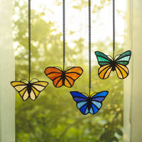 3.2"H Butterfly Kaleidoscope Stained Glass Window Panel