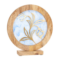 14"W Floral Decorative Stained Glass Stand Wood Frame: Light Blue