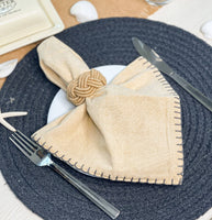 BLANKET STITCH  NAPKINS SET OF 6, Linen-Grey, 18''x18''.: Linen/Grey / 18''x18''