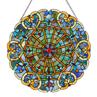 Tiffany Style 22"H Adeline Blue Webbed Heart Stained Glass Window Panel