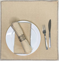 BLANKET STITCH  NAPKINS SET OF 6, Linen-Grey, 18''x18''.: Linen/Grey / 18''x18''