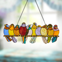 9.5"H Marisol Multicolor Birds Stained Glass Window Panel