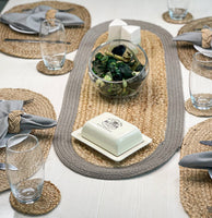 JUTE BORDER TABLE RUNNER-NAT-GREY, 13''x36'': Natural/Gray / 13 Inch x 36 Inch