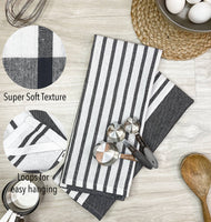 Woven Kitchen Towels Set of  4, Black-White, 18''x28''.: Black-White / 18''x28''