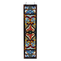 Tiffany Style 36"H Lani Victorian Red or Blue Stained Glass Window Panel: Blue