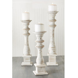 White-Washed Beaded Candlesticks