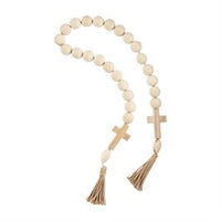 Wood Beads with Cross/Heart and Tassels