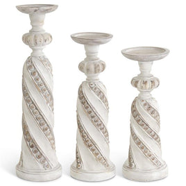 White Wash Resin Dot Embossed Candleholder