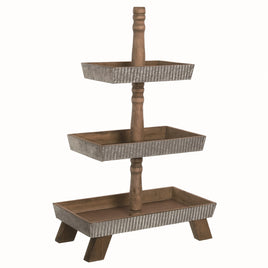 Wood Silver Corrugated Tiered Tray